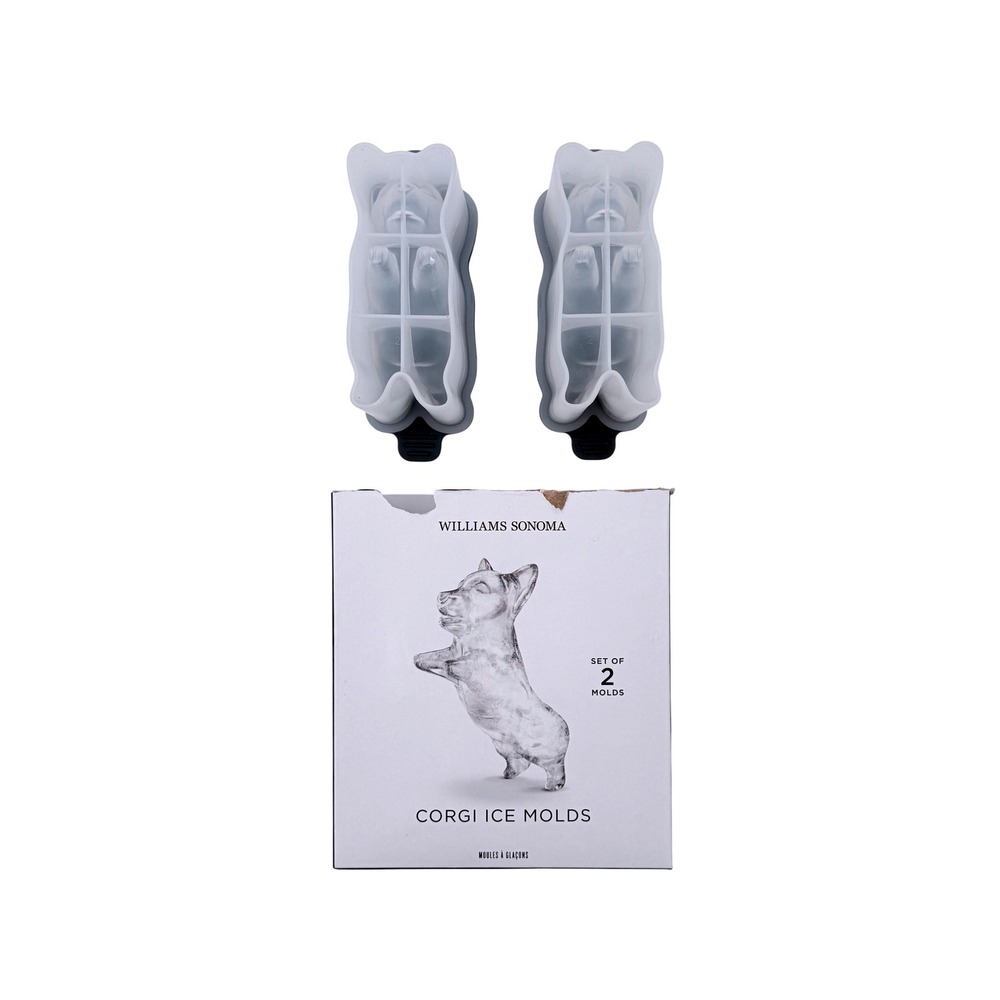 Williams Sonoma Corgi Ice Molds Set of 2 3D Silicone Whiskey Cocktail Ice Cubes